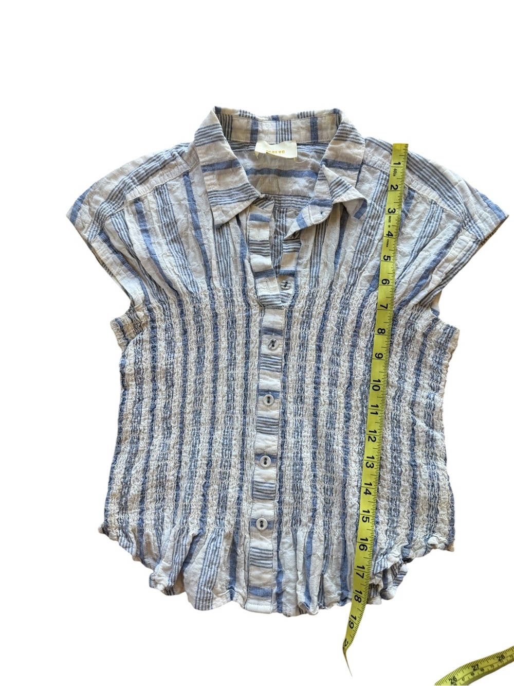 Maeve Bellamy Button Down Smocked Stripe Blue & White - Picture 9 of 10